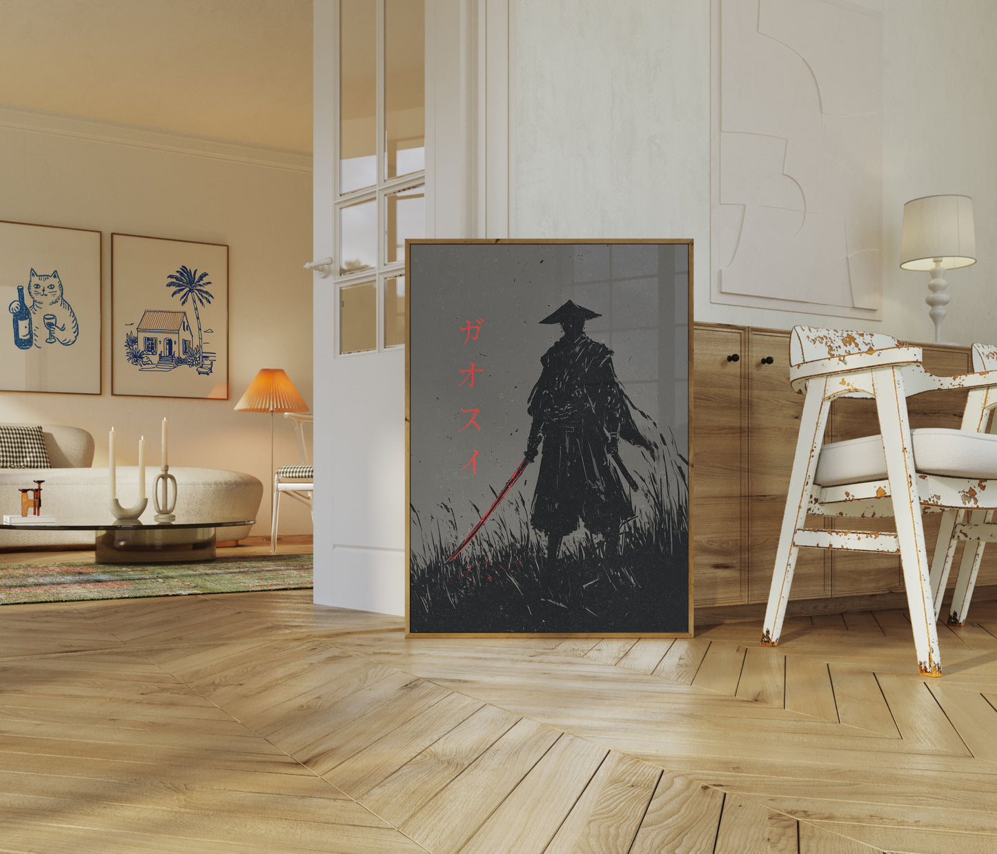 Samurai Kriger i Regn Plakat