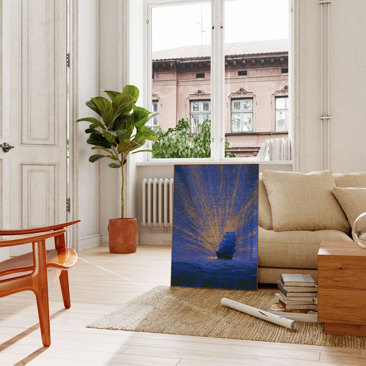 Golden Fishing Net Ocean Poster