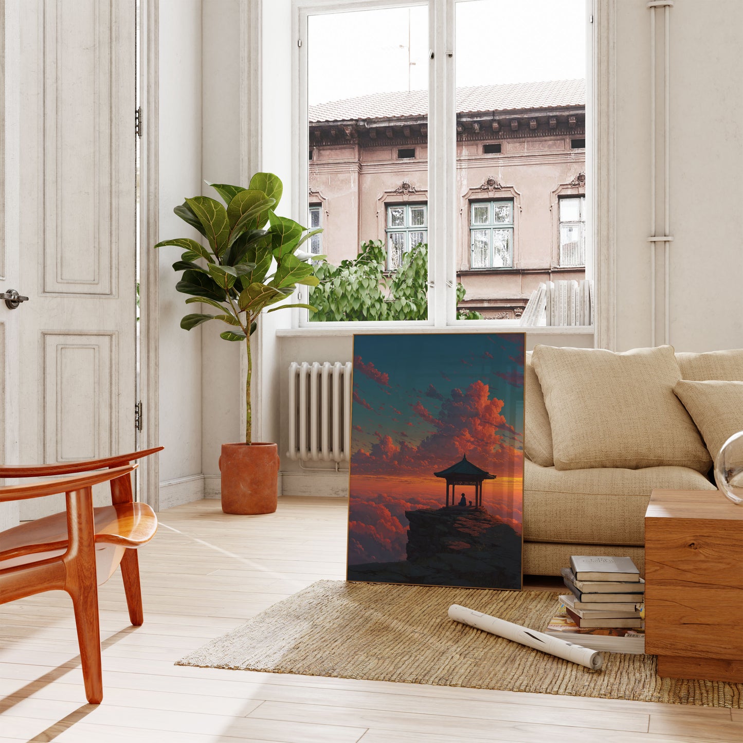 Póster de meditación zen sobre las nubes