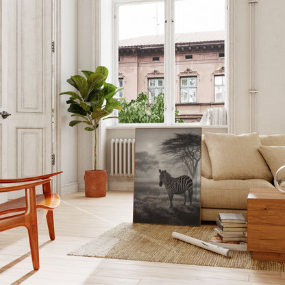 Misty African Zebra Wilderness Poster