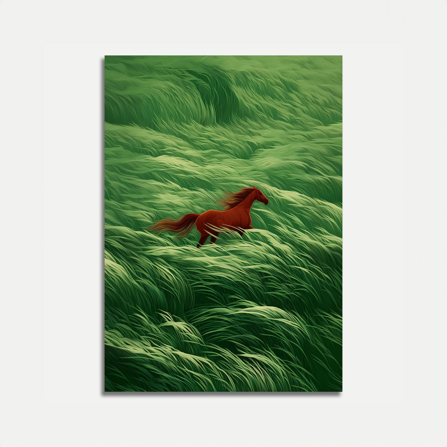 Affiche du Cheval Rouge Galopant à Travers la Prairie