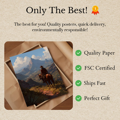 Lone Cowboy Mountain Landscape Poster