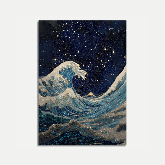 Starry Night Ocean Waves Poster