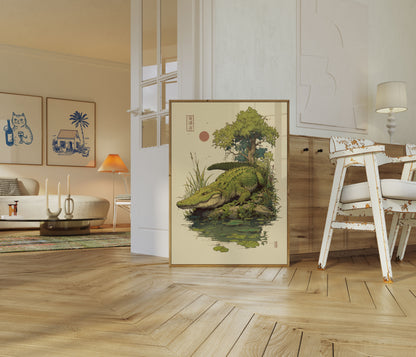 Póster de la orilla del río Serene Crocodile