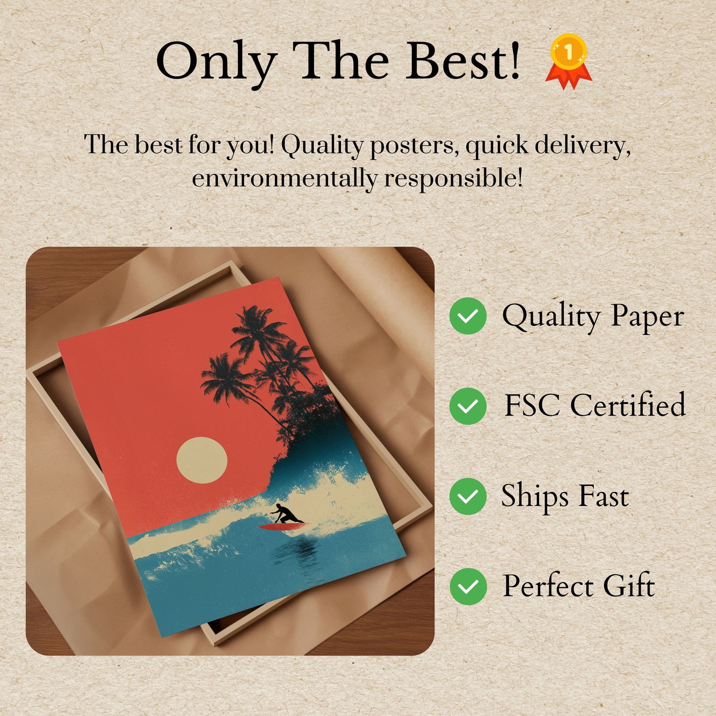 Tropical Sunset Surfing Poster