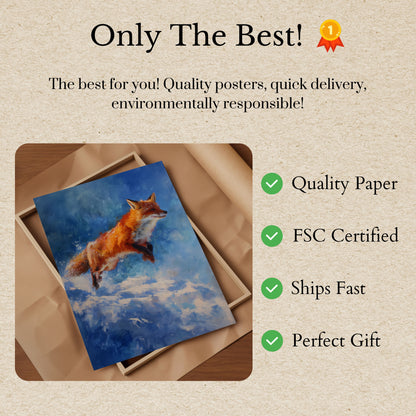 Fox Leaping Through Clouds Poster