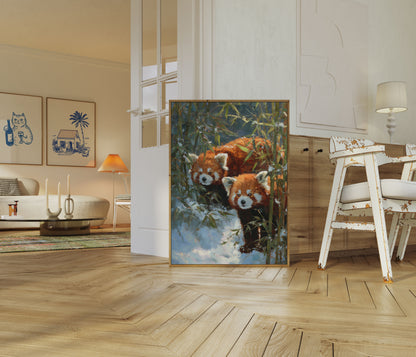 Red Pandas in Winter Snow Poster