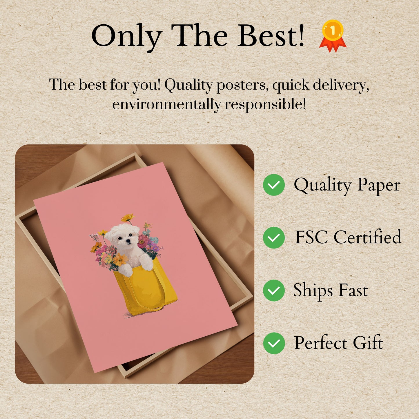 Affiche d'amour pour chiots à fleurs