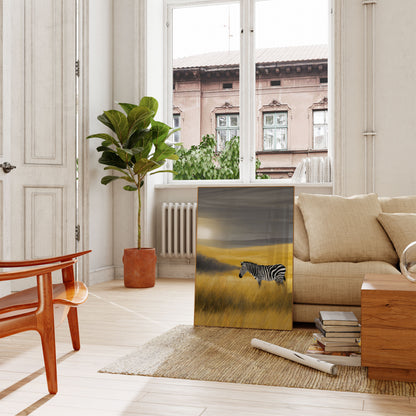 Lone Zebra Grassland Sunset Poster