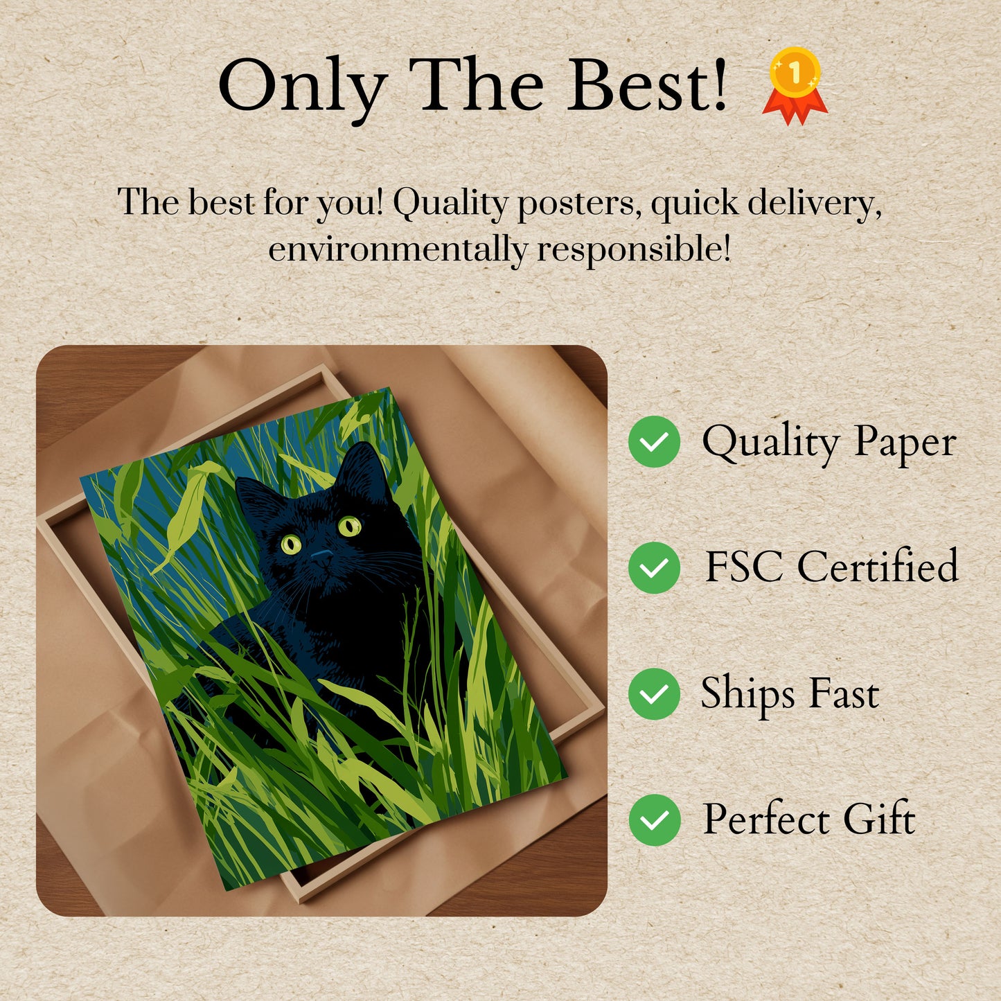 Black Cat in Tall Grass Poster