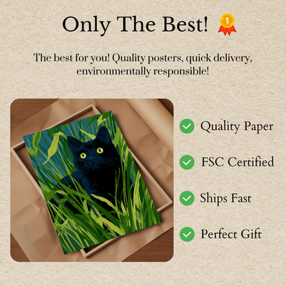 Black Cat in Tall Grass Poster