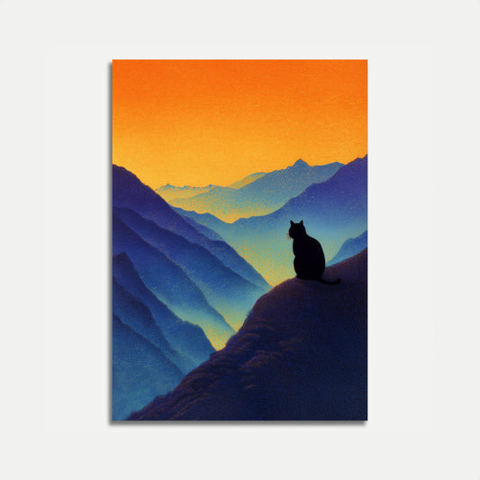 Cat Watching Mountain Sunset Poster