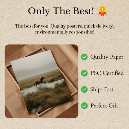 Wilde Zwarte Paard Rennend Poster