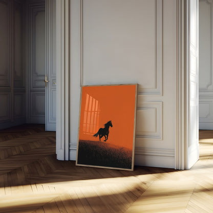 Wildpferd bei Sonnenuntergang Plakat