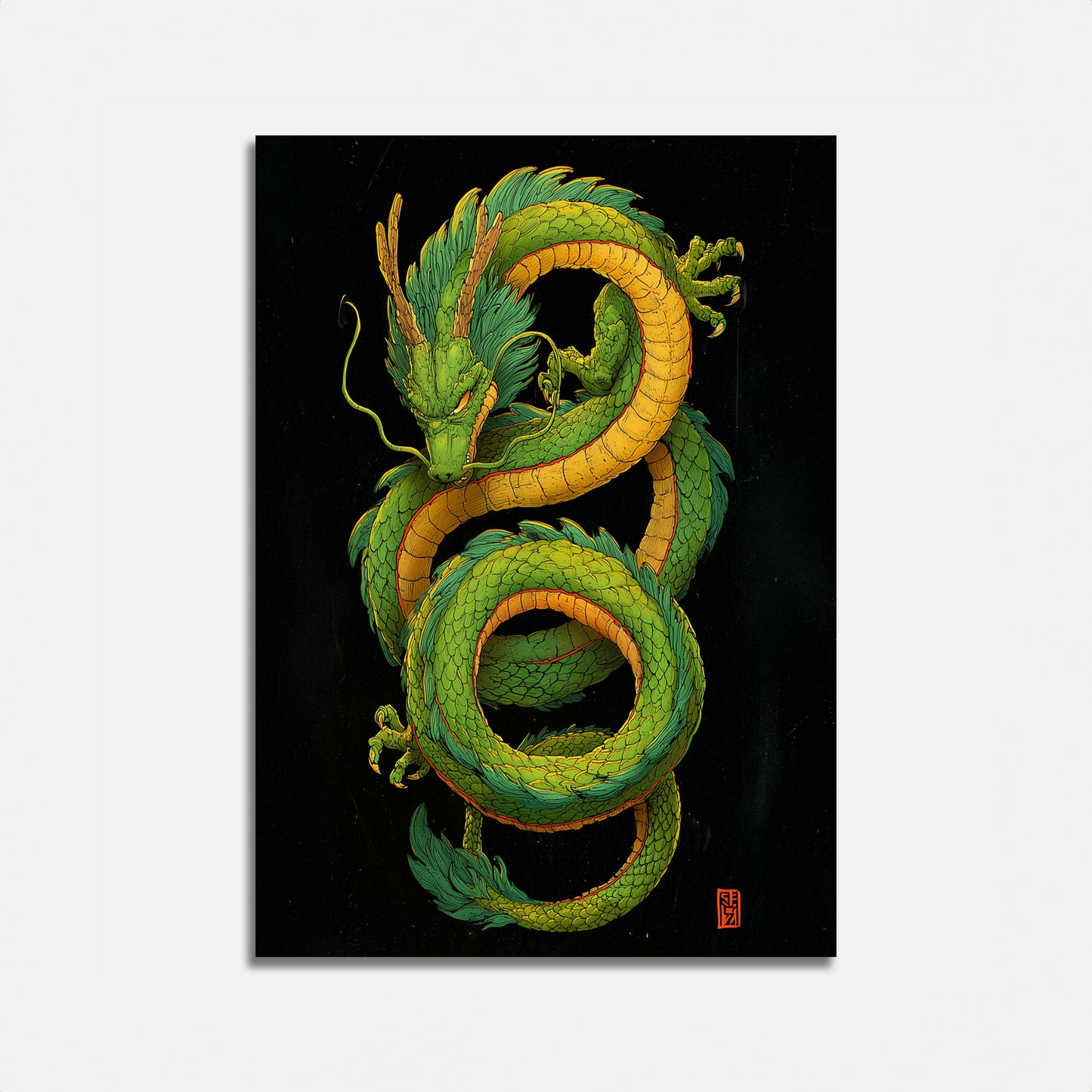 Póster de la espiral del dragón verde místico