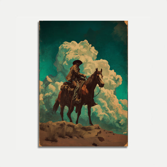 Lone Rider in Cloudy Skies Poster