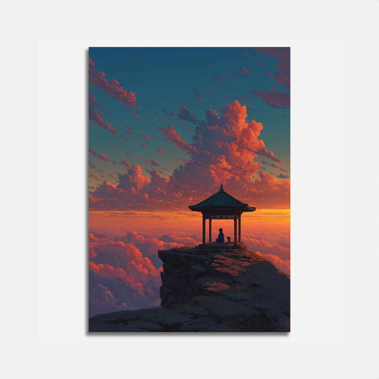 Póster de meditación zen sobre las nubes