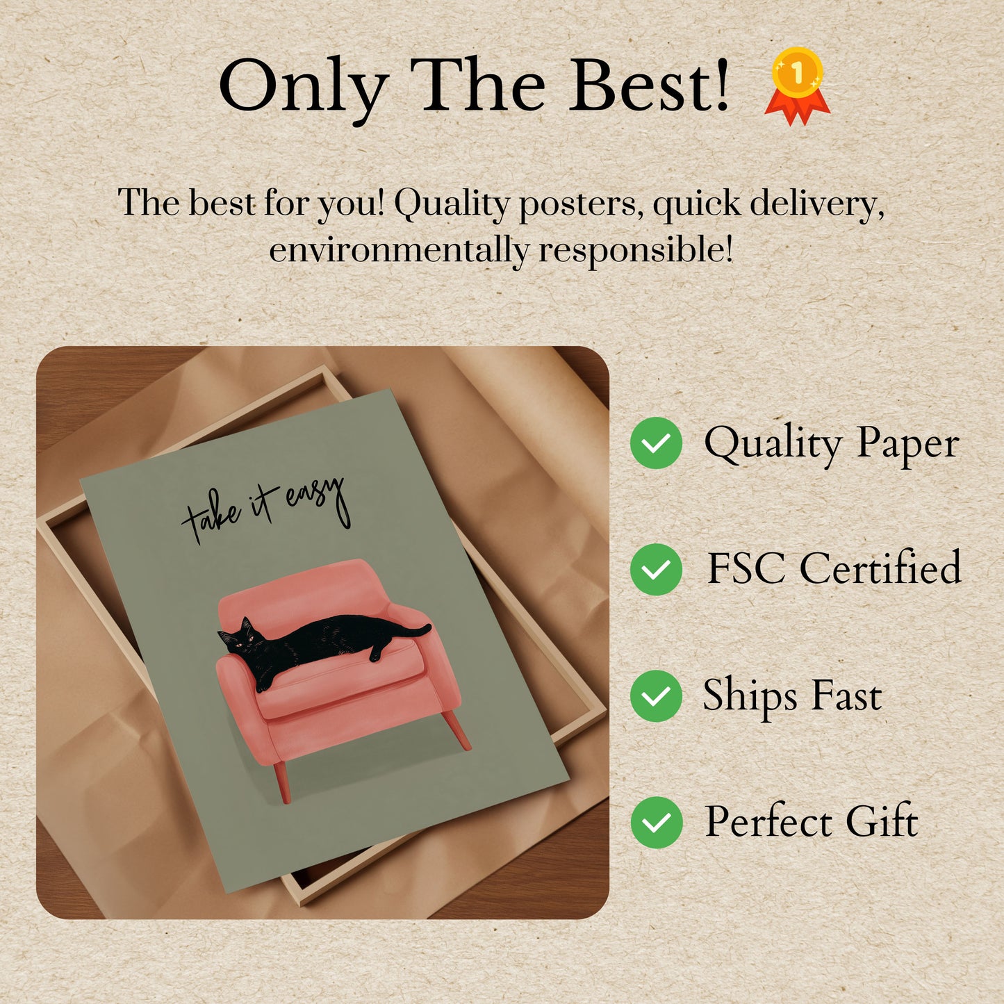 Pôster de Gato Relaxado em Cadeira Rosa