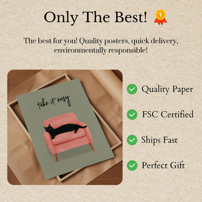 Pôster de Gato Relaxado em Cadeira Rosa