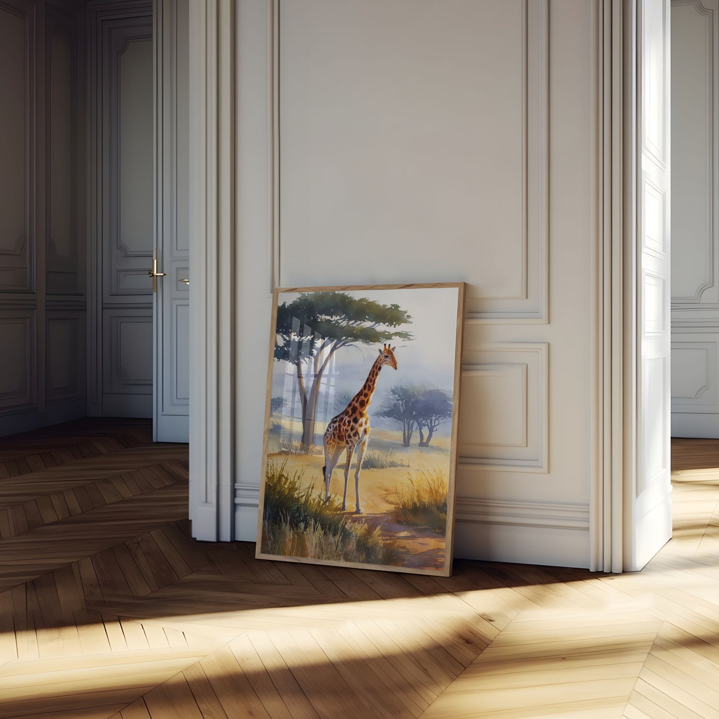 Póster de jirafa en la soledad de la sabana