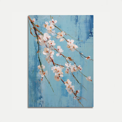 White Blossoms on Blue Poster