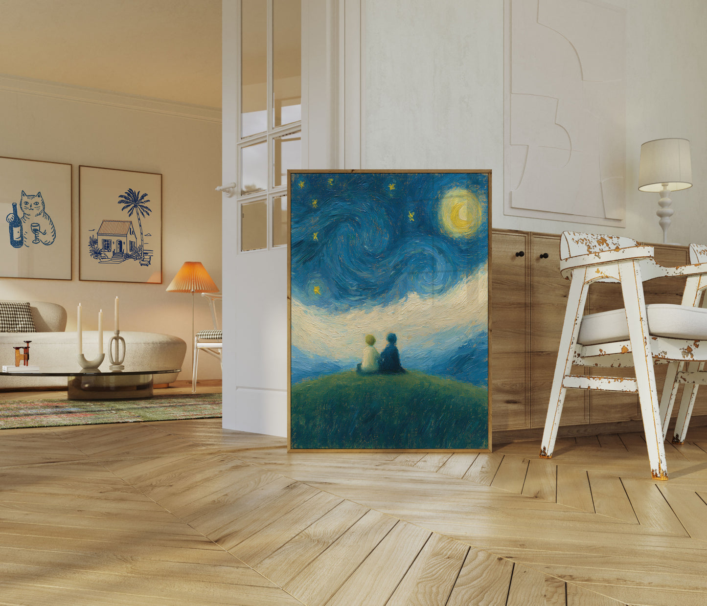 Sternennacht über Wiese Poster