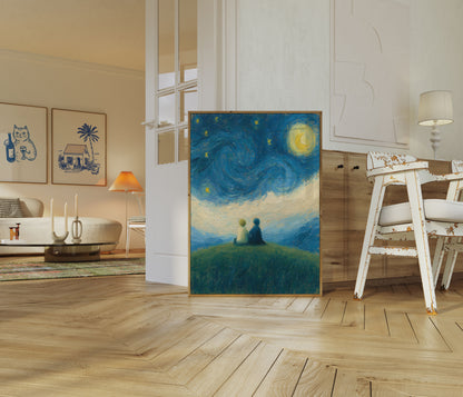 Sternennacht über Wiese Poster