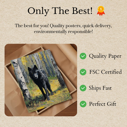 Lone Wolf in Birch Forest Poster