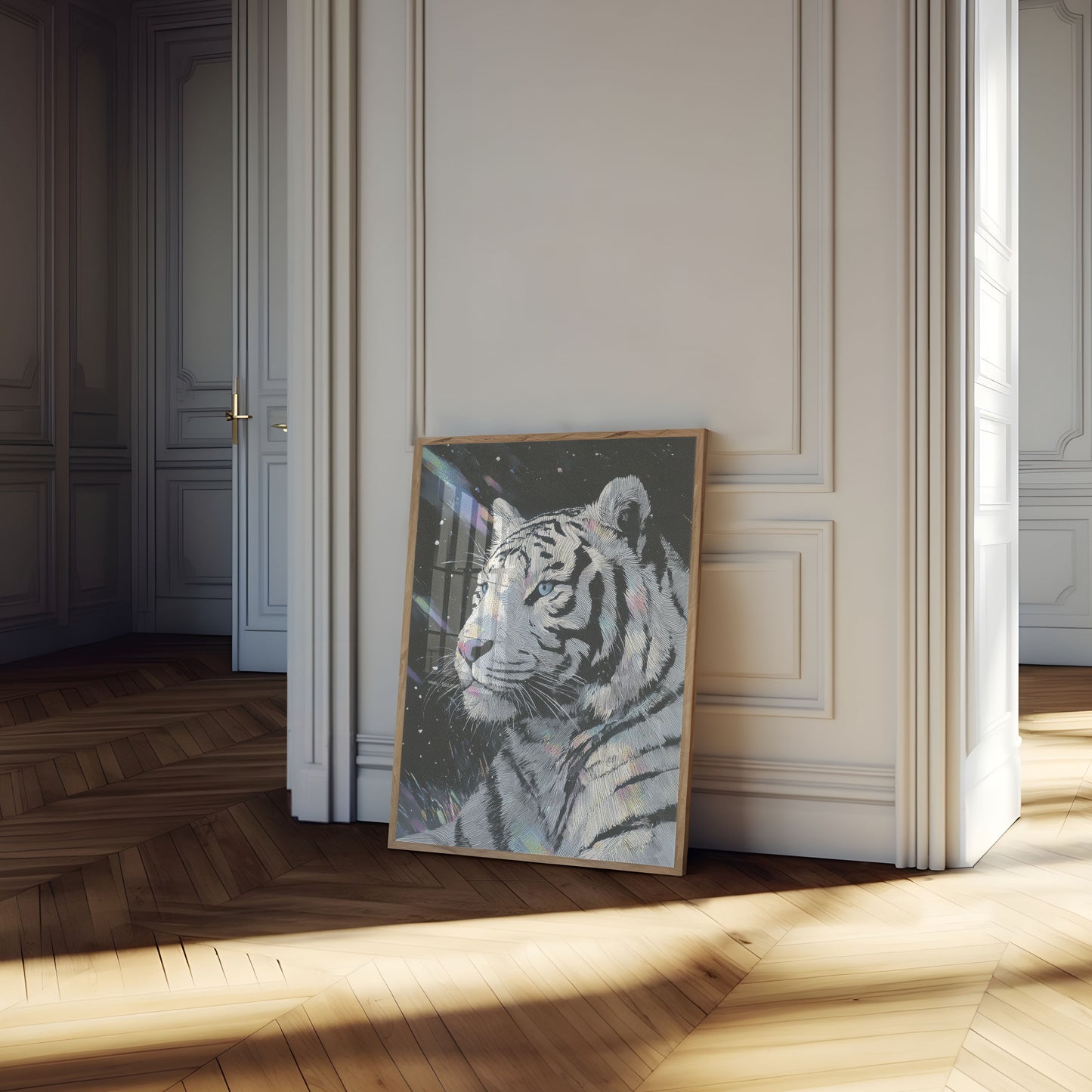 White Tiger Cosmic Stars Poster