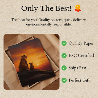Lion Family Sunset Savanna Poster