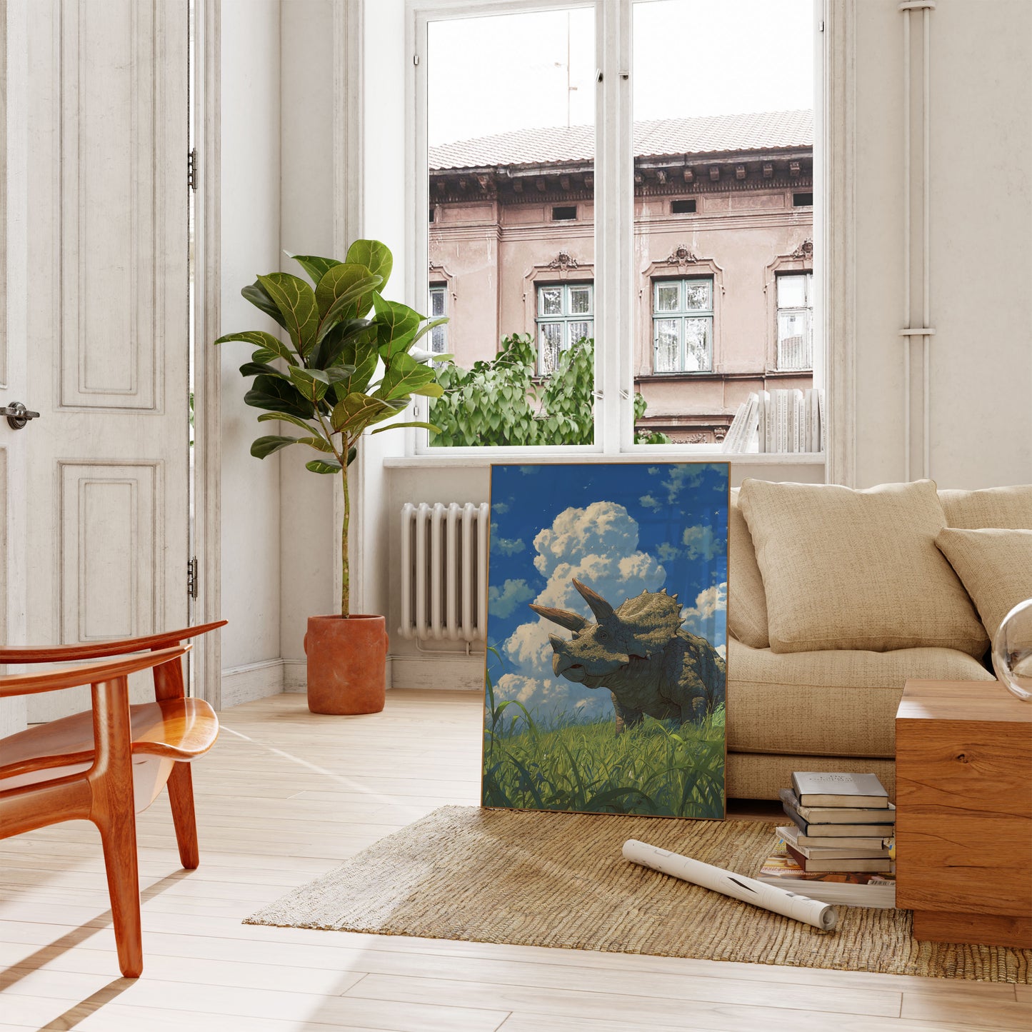 Triceratops in Dreamy Meadow Poster