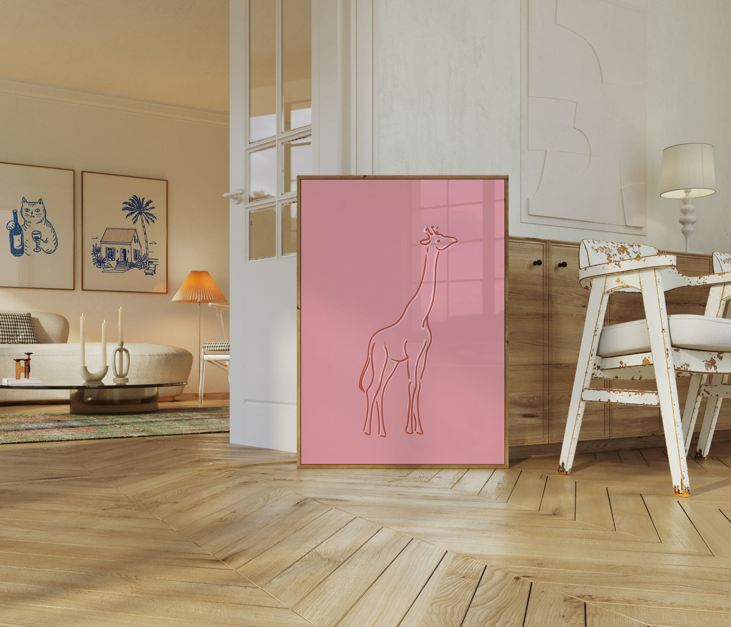 Soft Pink Giraffe Line Art Poster