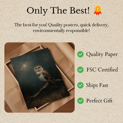 Moonlit Owl in Darkness Poster
