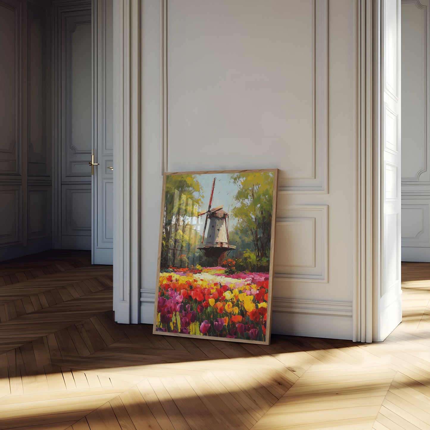 Dutch Windmill Tulip Fields Poster