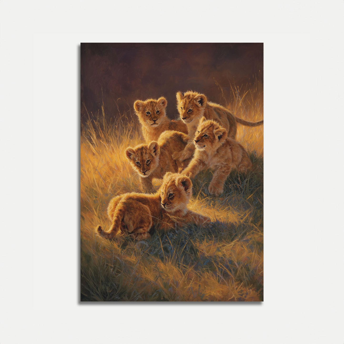 Affiche de Lionceaux dans une Prairie Dorée