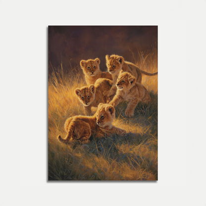 Affiche de Lionceaux dans une Prairie Dorée
