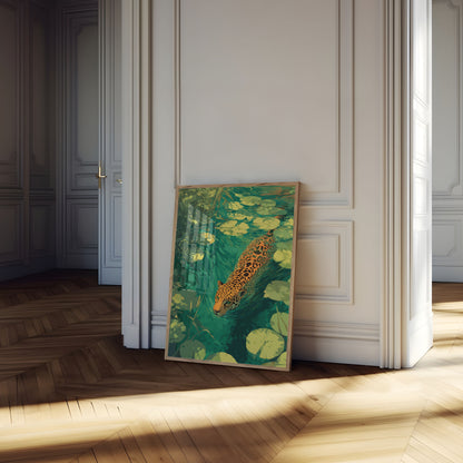 Jaguar Swimming Lily Pond Poster