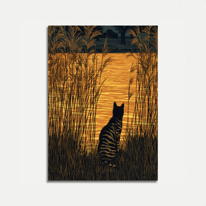 Cat Watching Golden Sunset Poster