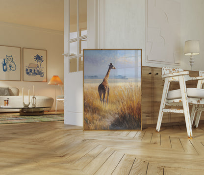 Póster de jirafa serena de la sabana