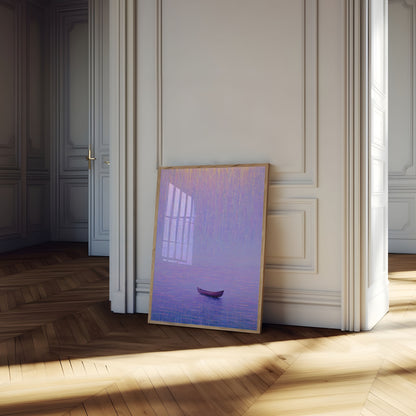 Bateau solitaire dans les eaux violettes – Affiche