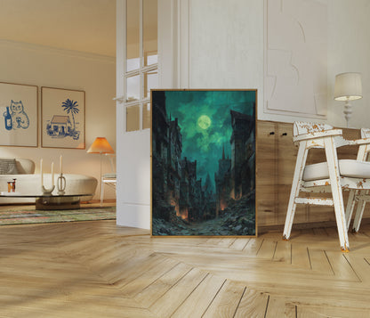 Haunting Moonlit Medieval Cityscape Poster