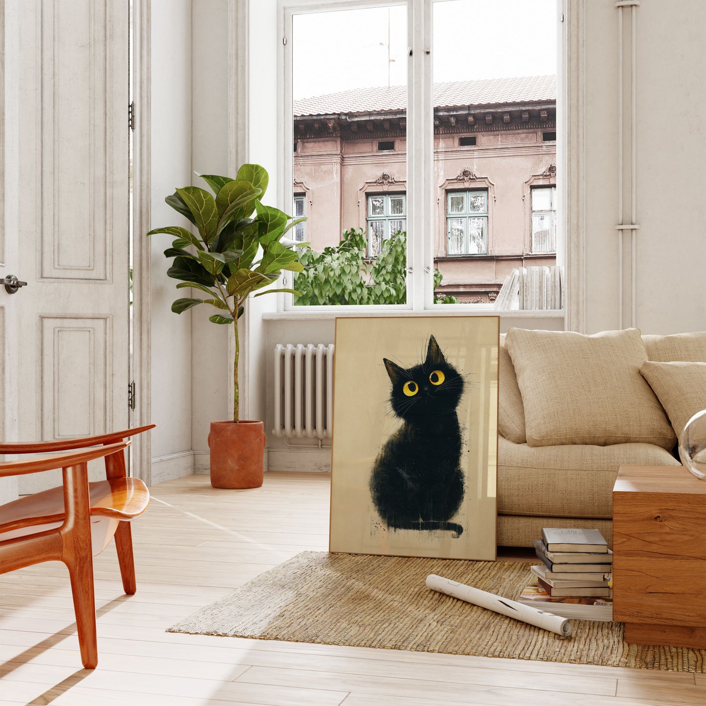 Plakat med Sort Kat med Guldne Øjne