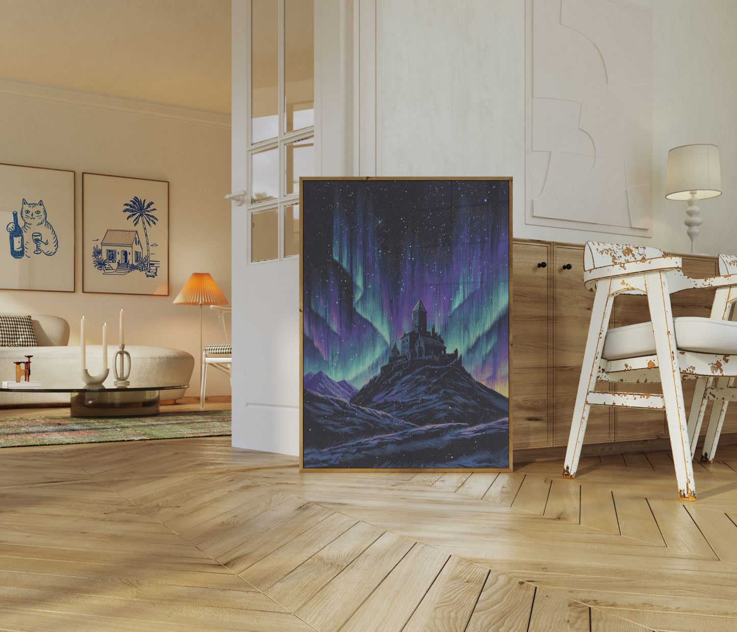 Aurora Borealis Castle Night Poster