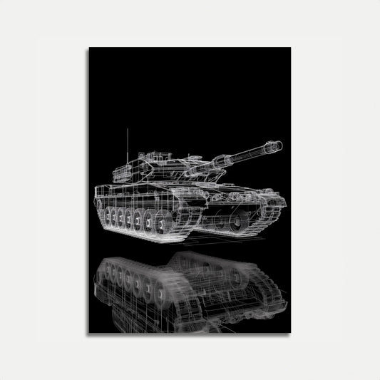 Vintage Tank Wireframe Technical Poster