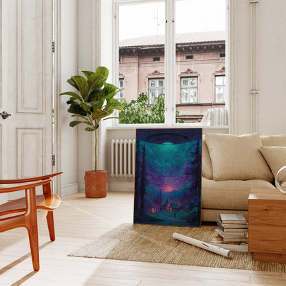 Alien Abduction Forest Night Poster