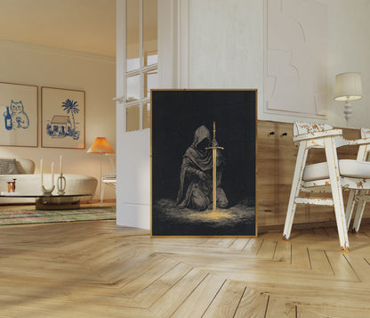 Plakat Średniowieczny Rycerz ze Złotym Mieczem