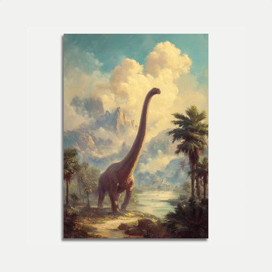 Póster de paisaje de dinosaurios primordiales
