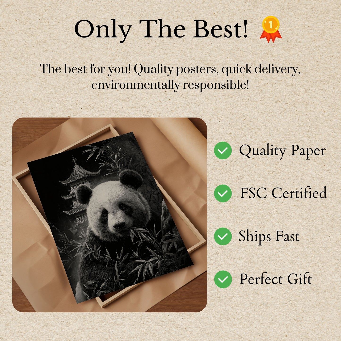 Serene Panda Pagoda Poster