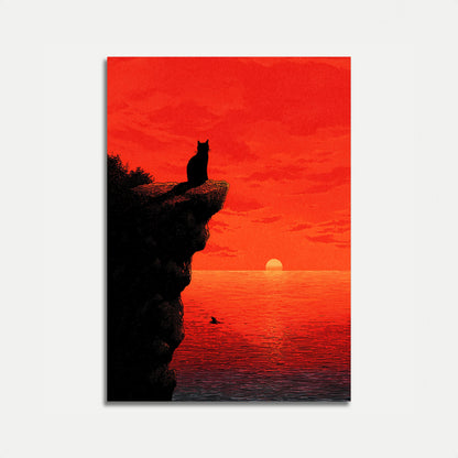 Kat ser på solnedgang plakat