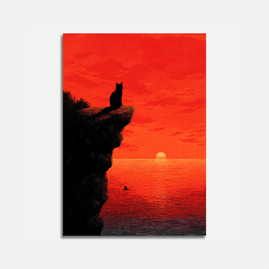 Cat Watching Sunset Poster